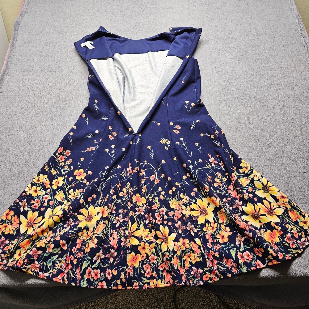 London Times Navy Blue Floral Fit and Flare Cap Sleeve Dress Womens Size 14 - Picture 8 of 10